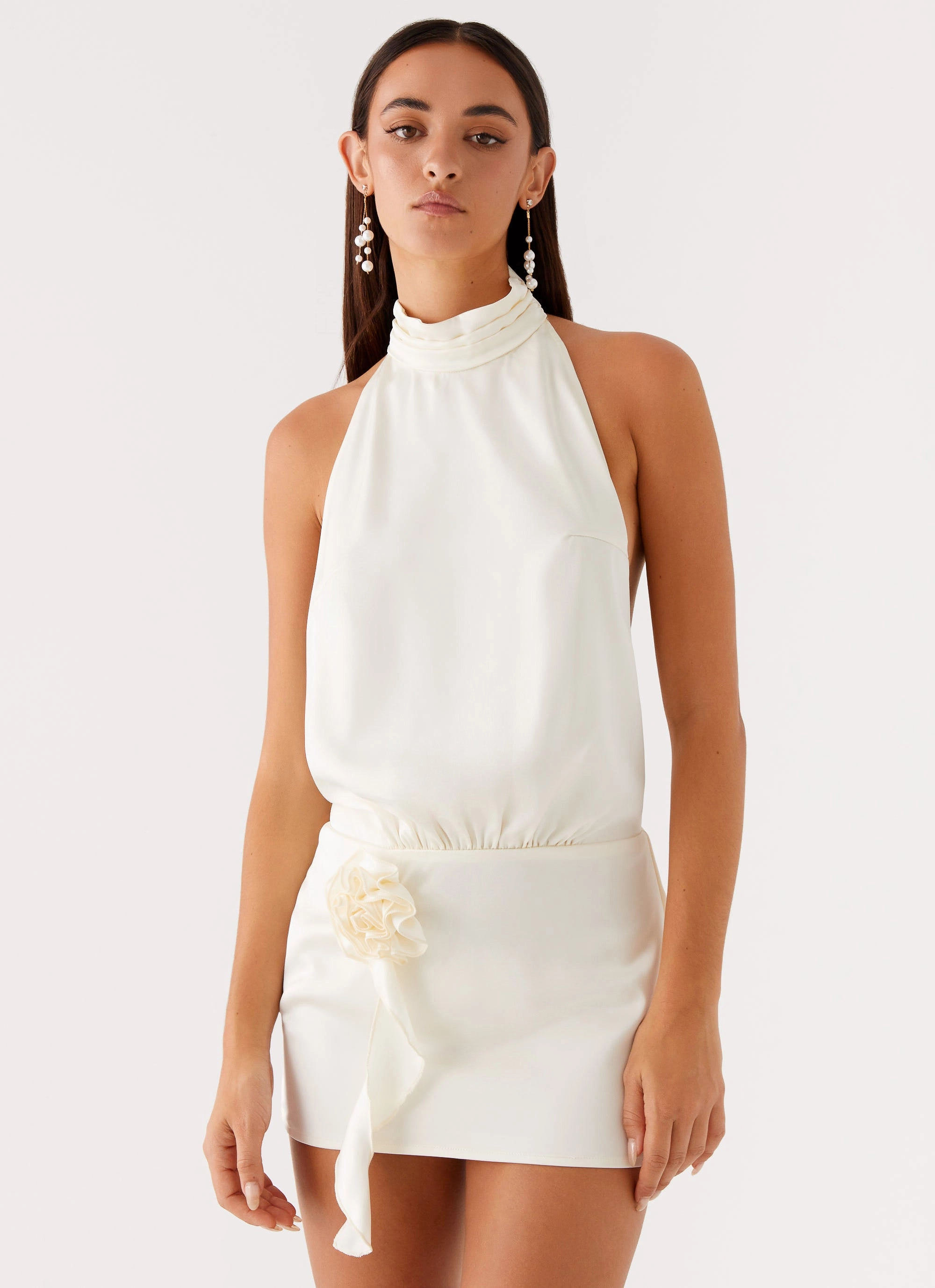 Modern Staple Birdie Halterneck Mini Dress - Ivory