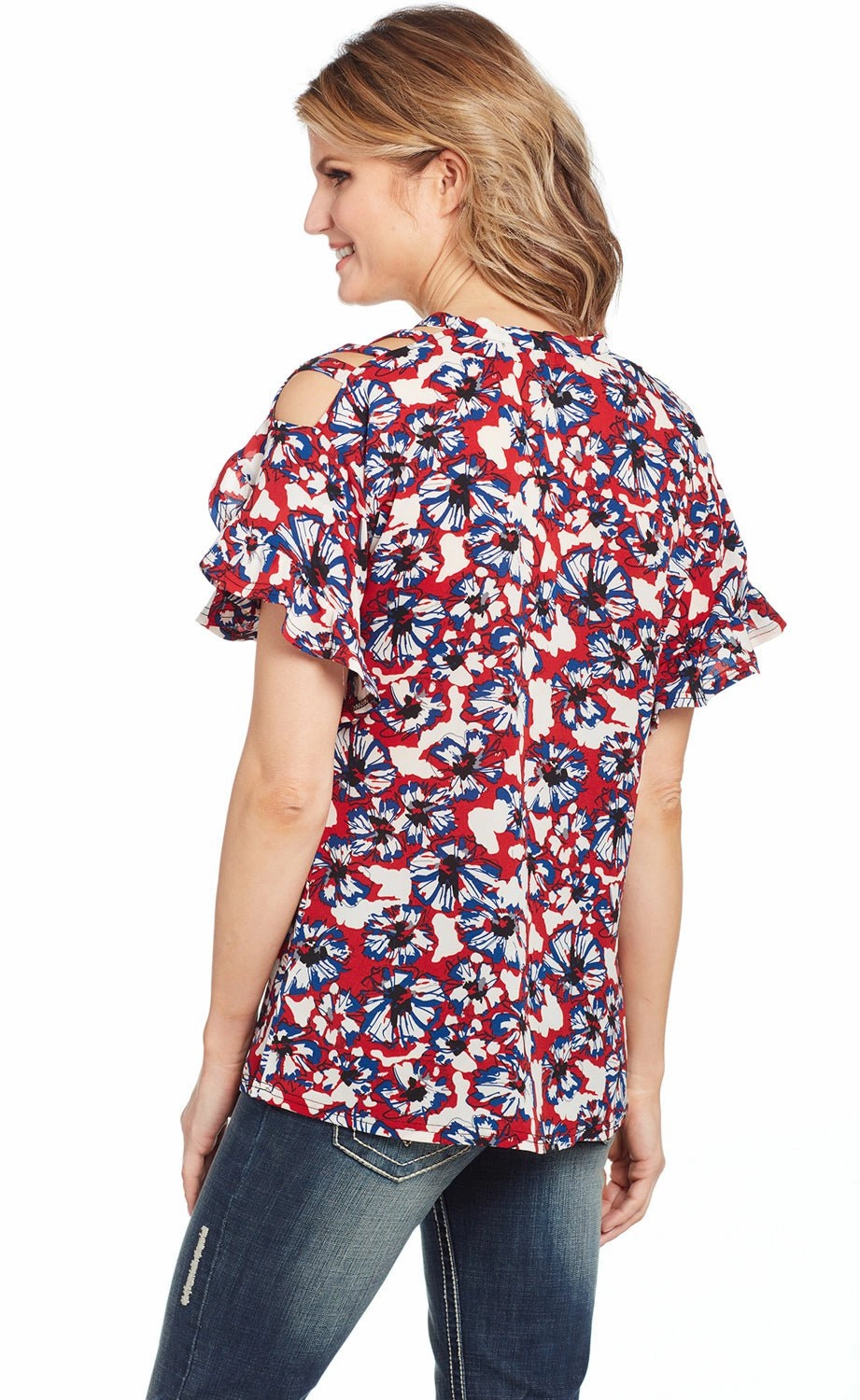 Cowgirl Up Womens Multi-Color Polyester Floral Blouse S/S Thermoregulating Layer