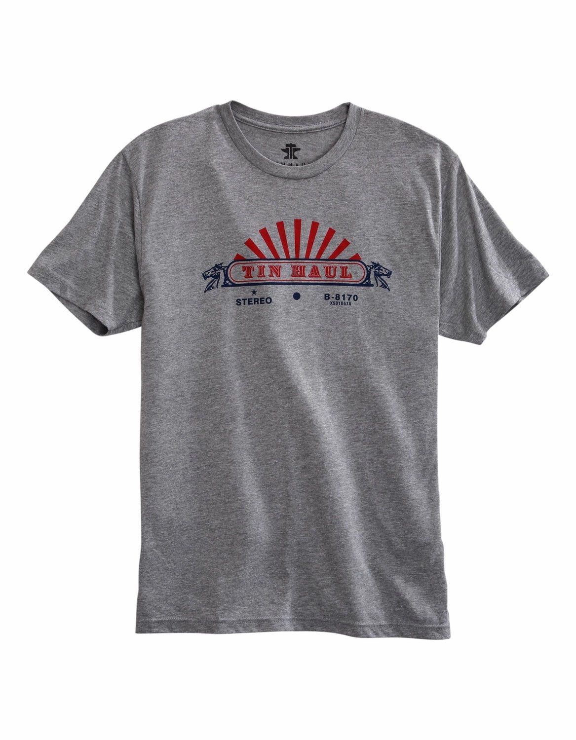 Cuffed hem Snug feel Tin Haul Mens Grey Cotton Blend In Stereo S/S T-Shirt