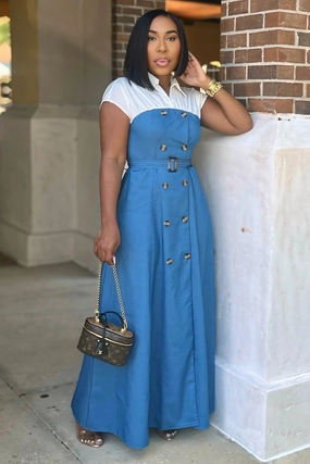 Floral-Pattern Cute Touch Vaughn Power Play Denim Maxi Dress