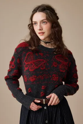 Hypoallergenic Lining Minimalist Detailing Nutcracker 24 |100% Wool Floral Jumper Sweater