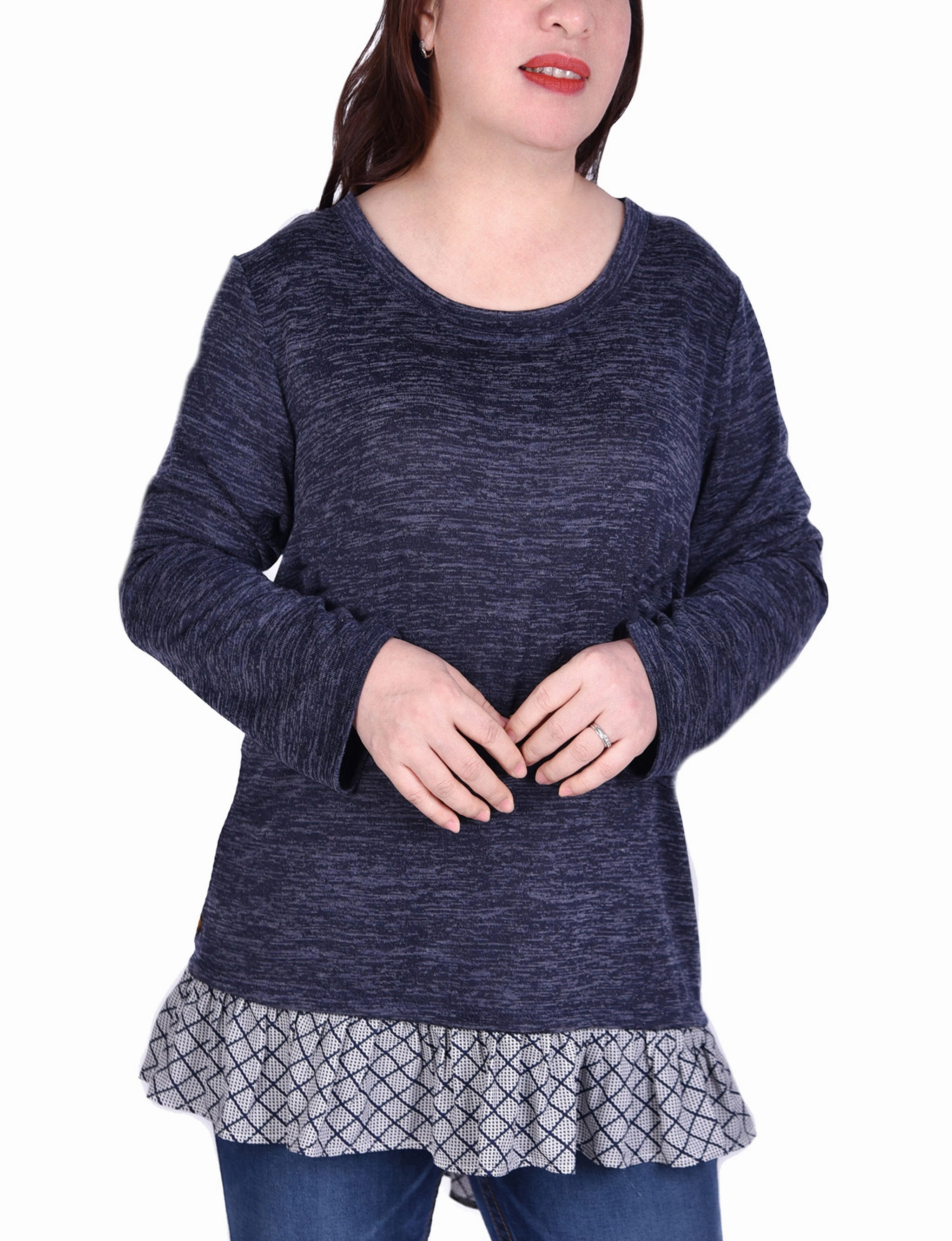 Long Sleeve Tunic Top With Ruffled Hem Fun Design