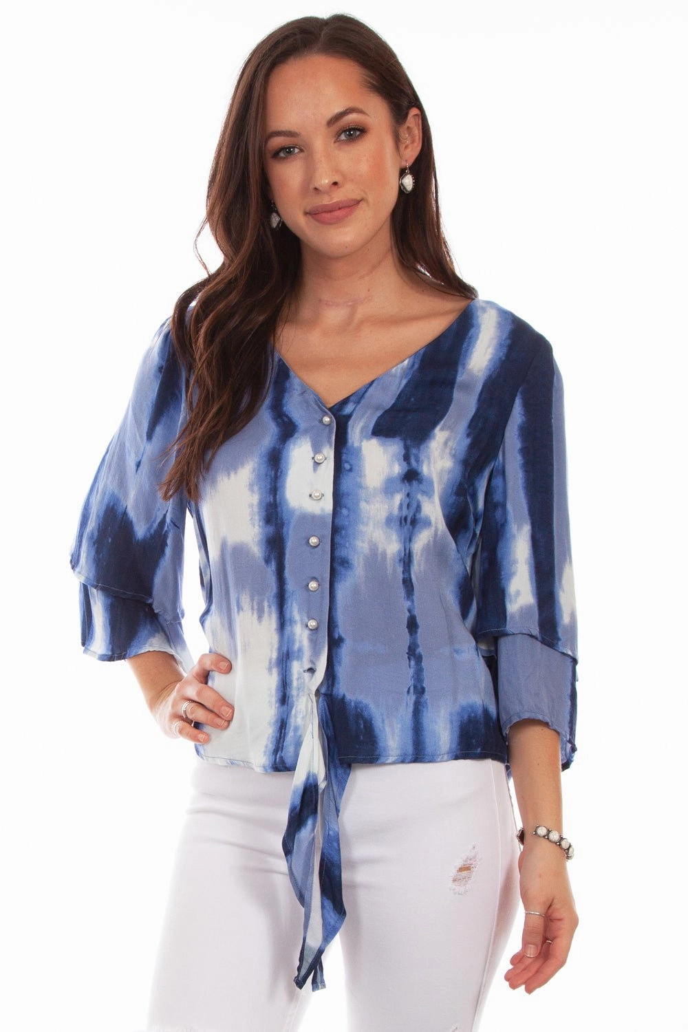 Scully Womens Blue Rayon Tie Dye S/S Tunic Compact Fold Design Snag Free Surface