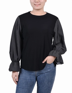 NonChafing Fabric Petite Long Sleeve Top With Printed Sleeves