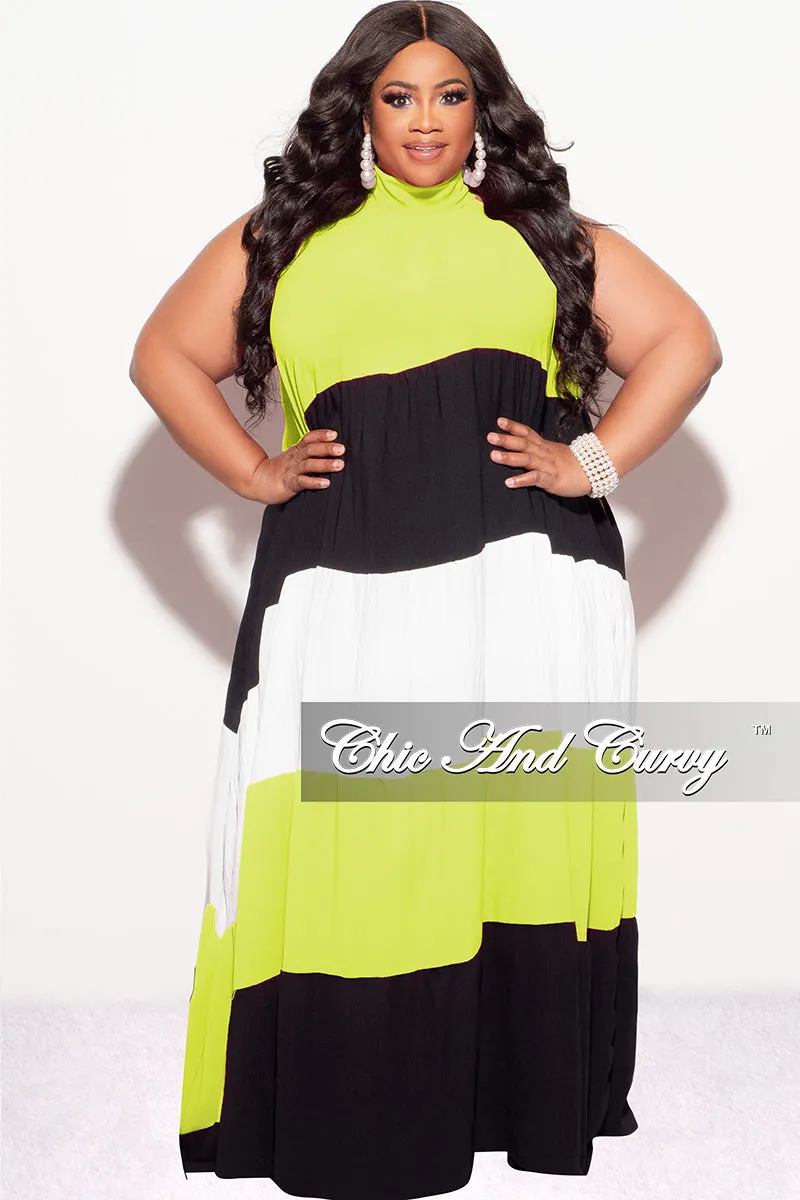 Final Sale Plus Size Halter Maxi Dress In Lime Black and White Soft and Light