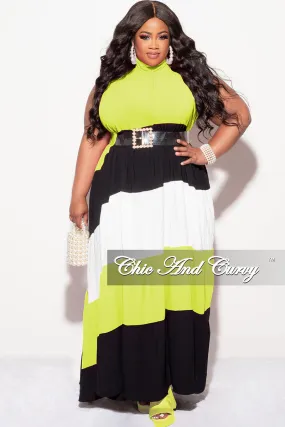 Wardrobe Essential Final Sale Plus Size Halter Maxi Dress In Lime Black and White