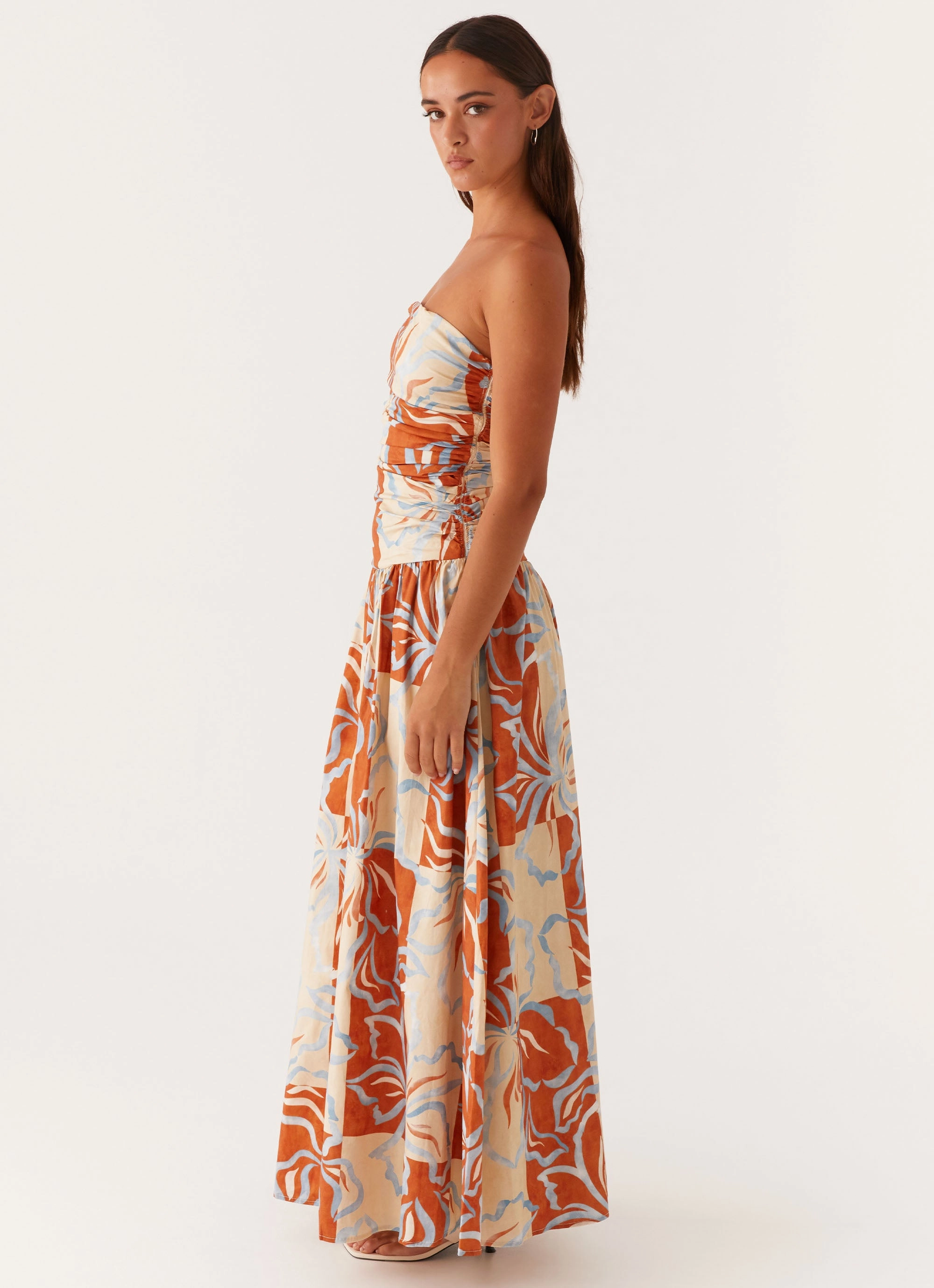 Breezy Mood Joy Glow Carmel Maxi Dress - Orange Blue Floral