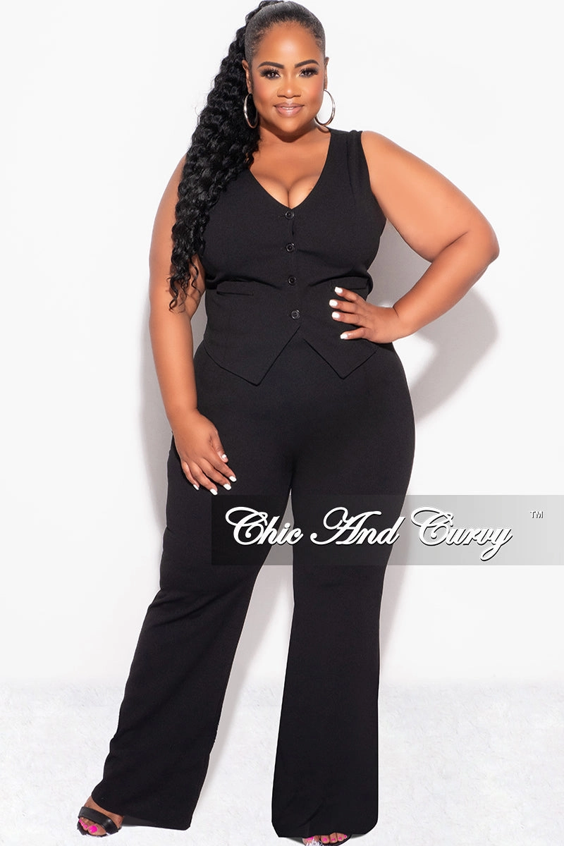 Final Sale Plus Size 2pc Sleeveless Blazer Vest and Pants Set in Black FlexibleMobility Comfy Shape