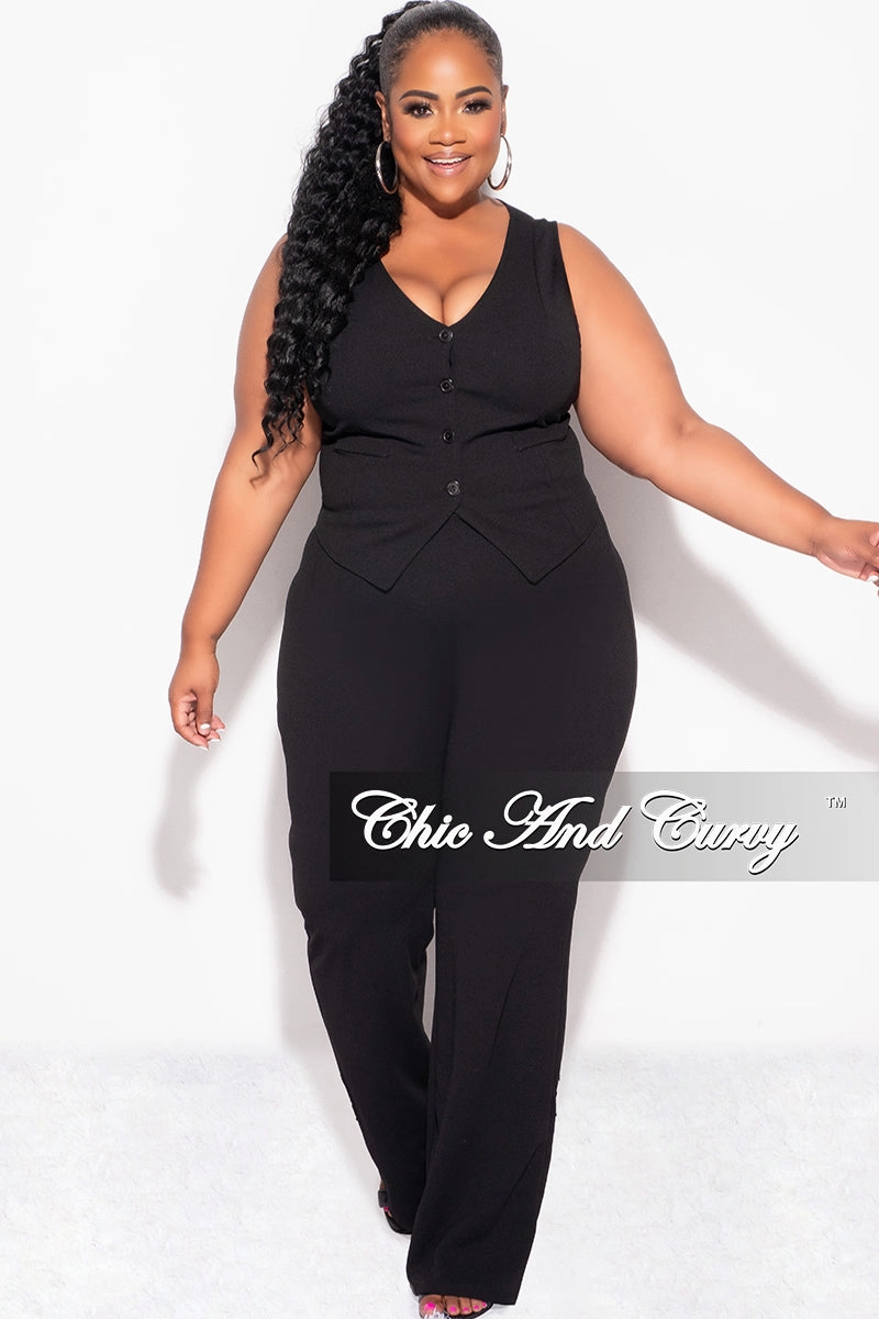 Final Sale Plus Size 2pc Sleeveless Blazer Vest and Pants Set in Black Soft Interior