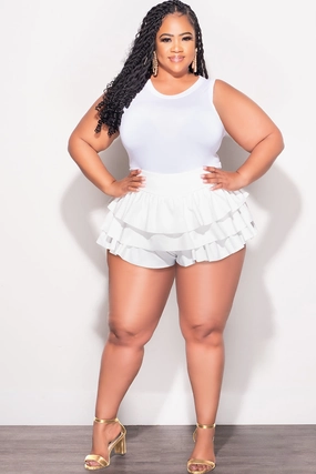 Final Sale Plus Size Ruffle Layered Short Shorts in White No Chafe