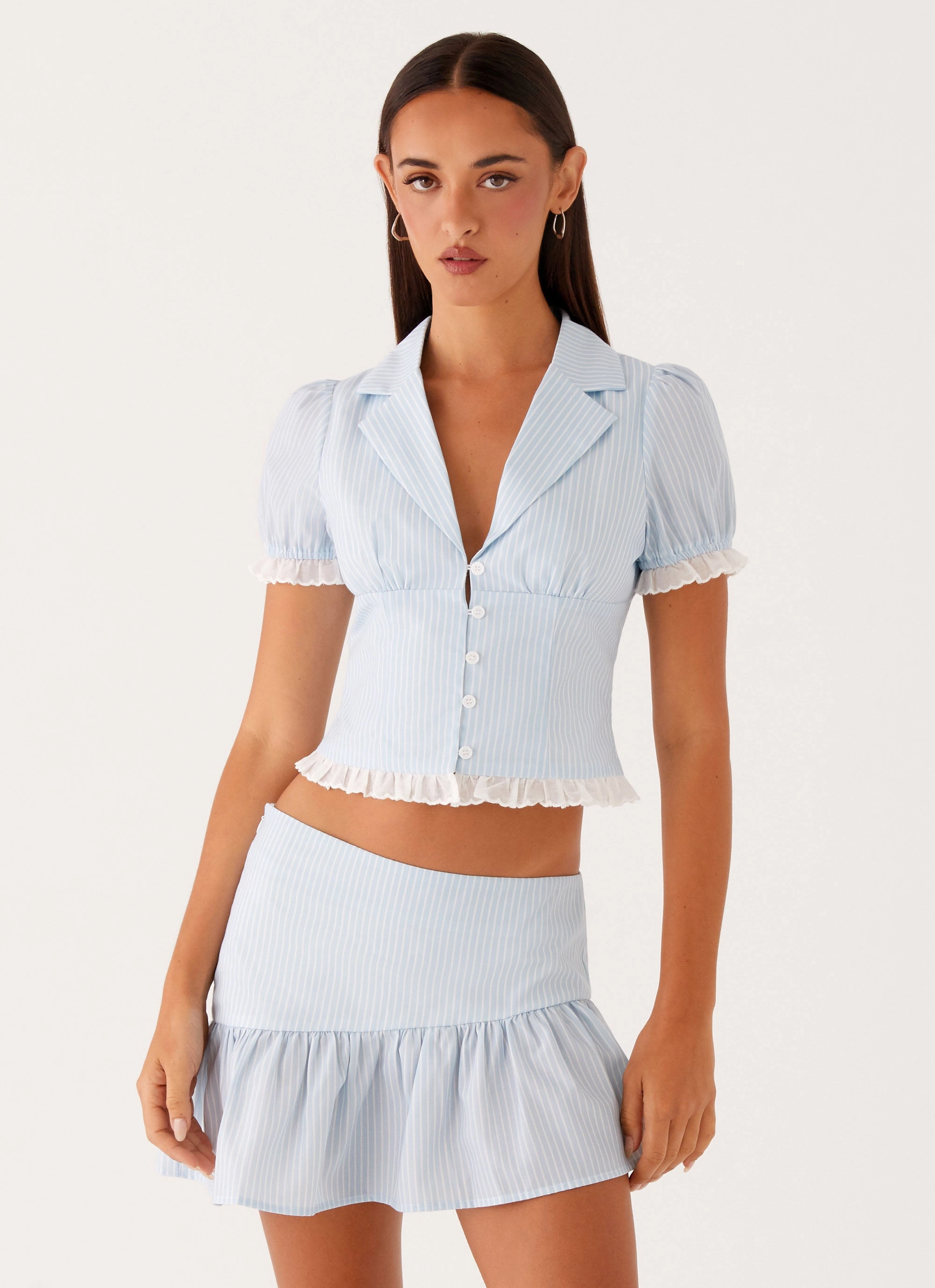 Minimalist Aesthetic AntiSlipGrip Bennett Button Up Top - Blue White Stripe