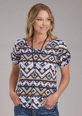 Fashion Forward Roper Womens Twisted Cuff Sublimation Multi-Color Poly/Spandex S/S T-Shirt