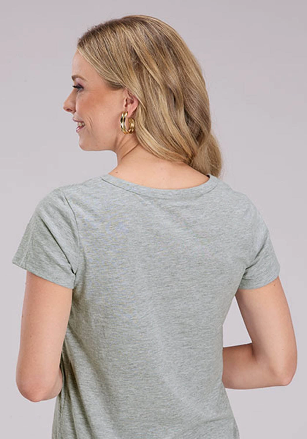 color block Roper Womens Banded Collar Embroidery Grey Poly/Cotton S/S Tunic