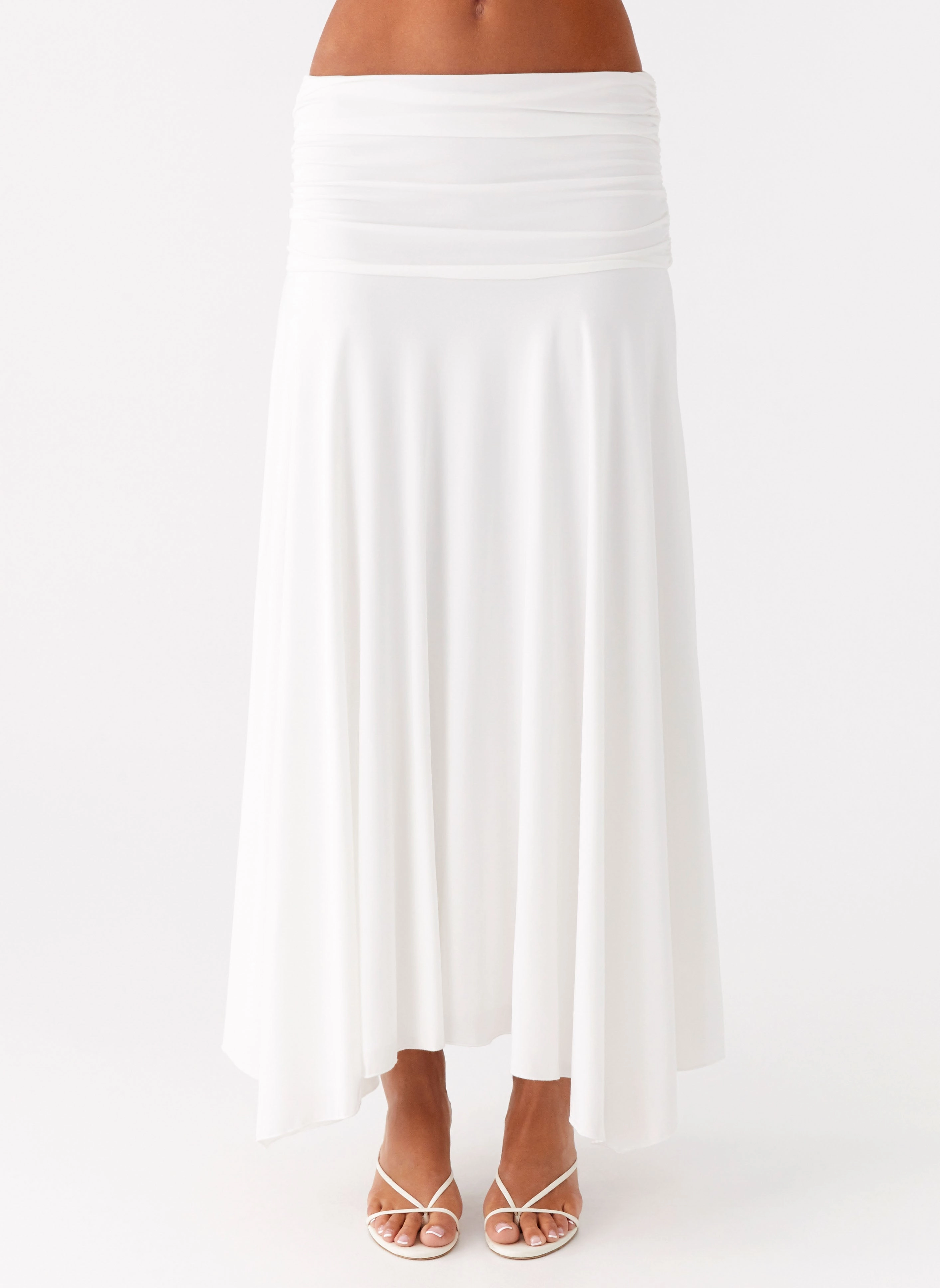 Mid Rise Liana Ruched Maxi Skirt - White