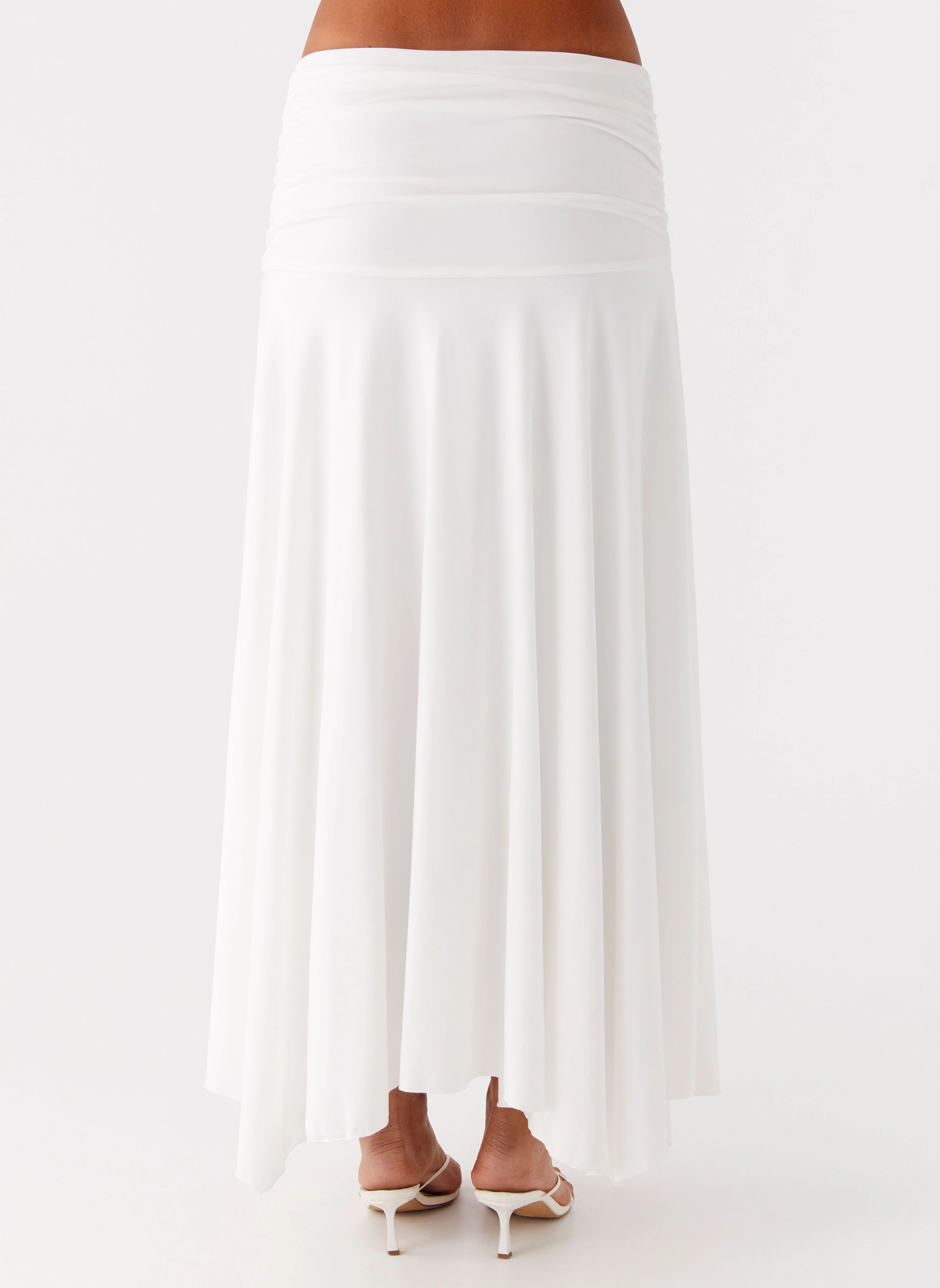 Liana Ruched Maxi Skirt - White Texture Play