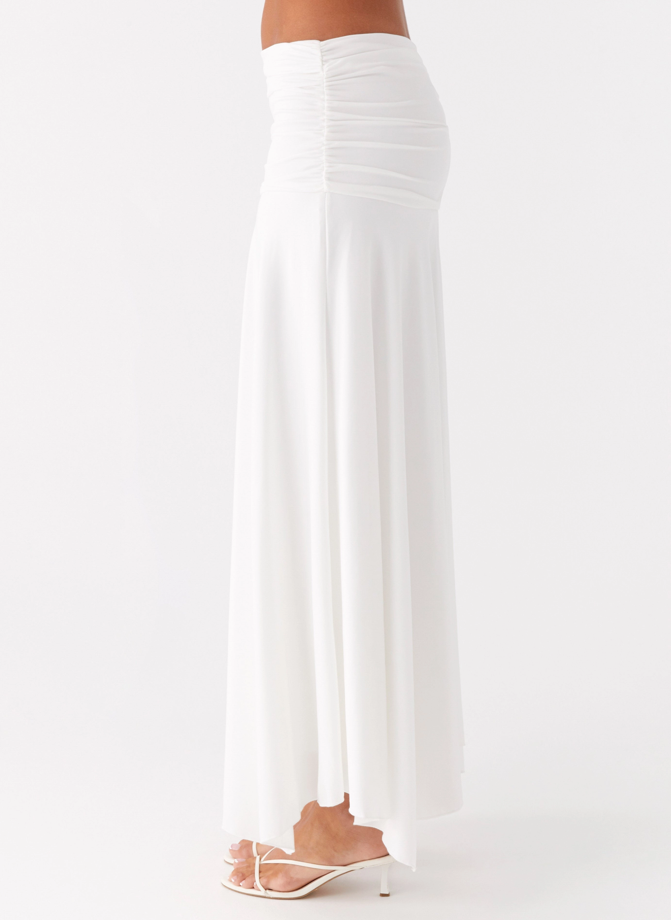 Liana Ruched Maxi Skirt - White Fashion Tones