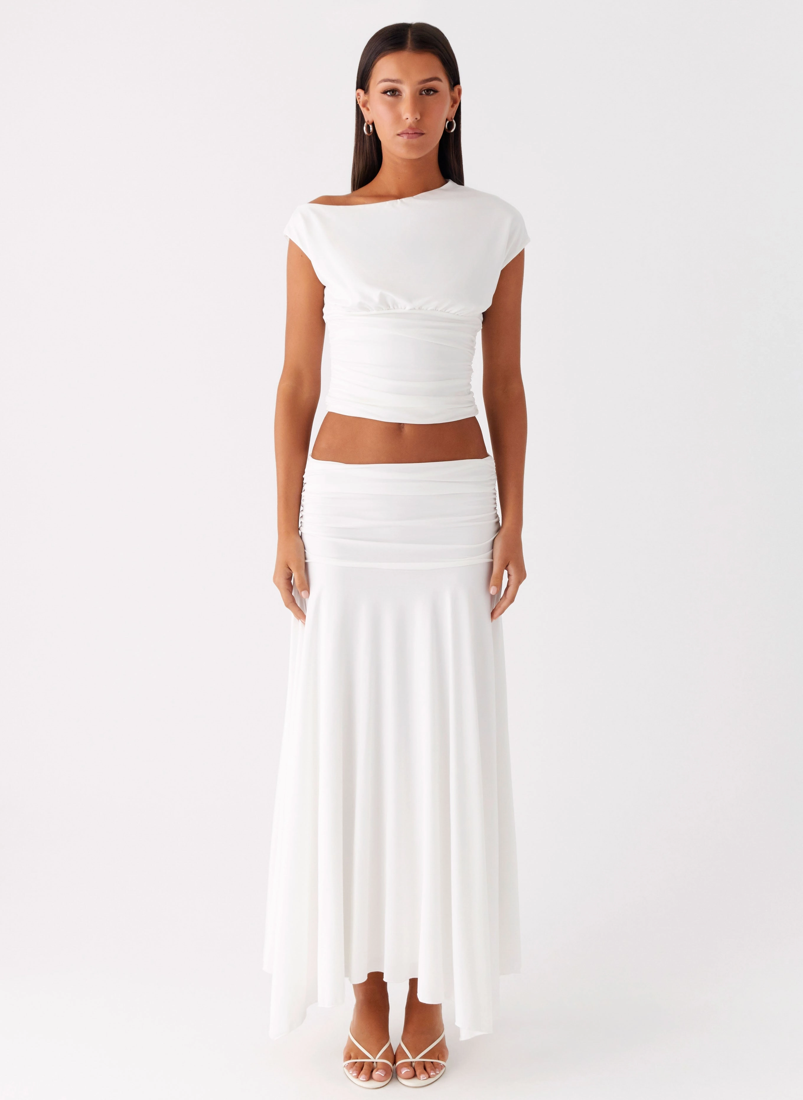Liana Ruched Maxi Skirt - White Comfortable Motion