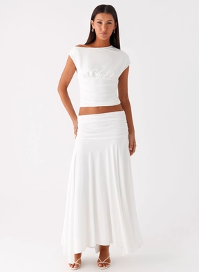 Liana Ruched Maxi Skirt - White Light Motion