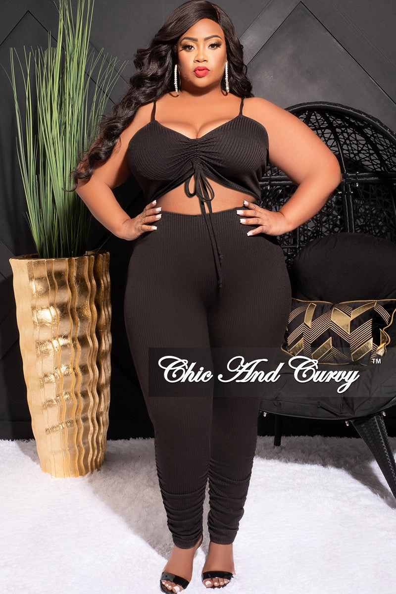 Breathable Layer Fit SeamlessPockets Final Sale Plus Size Ribbed Jumpsuit with Tummy Cutout in Black