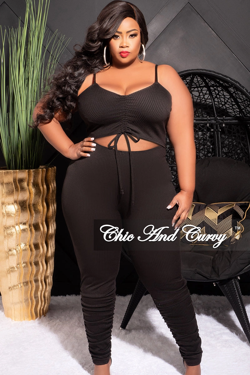 Warm design Final Sale Plus Size Ribbed Jumpsuit with Tummy Cutout in Black