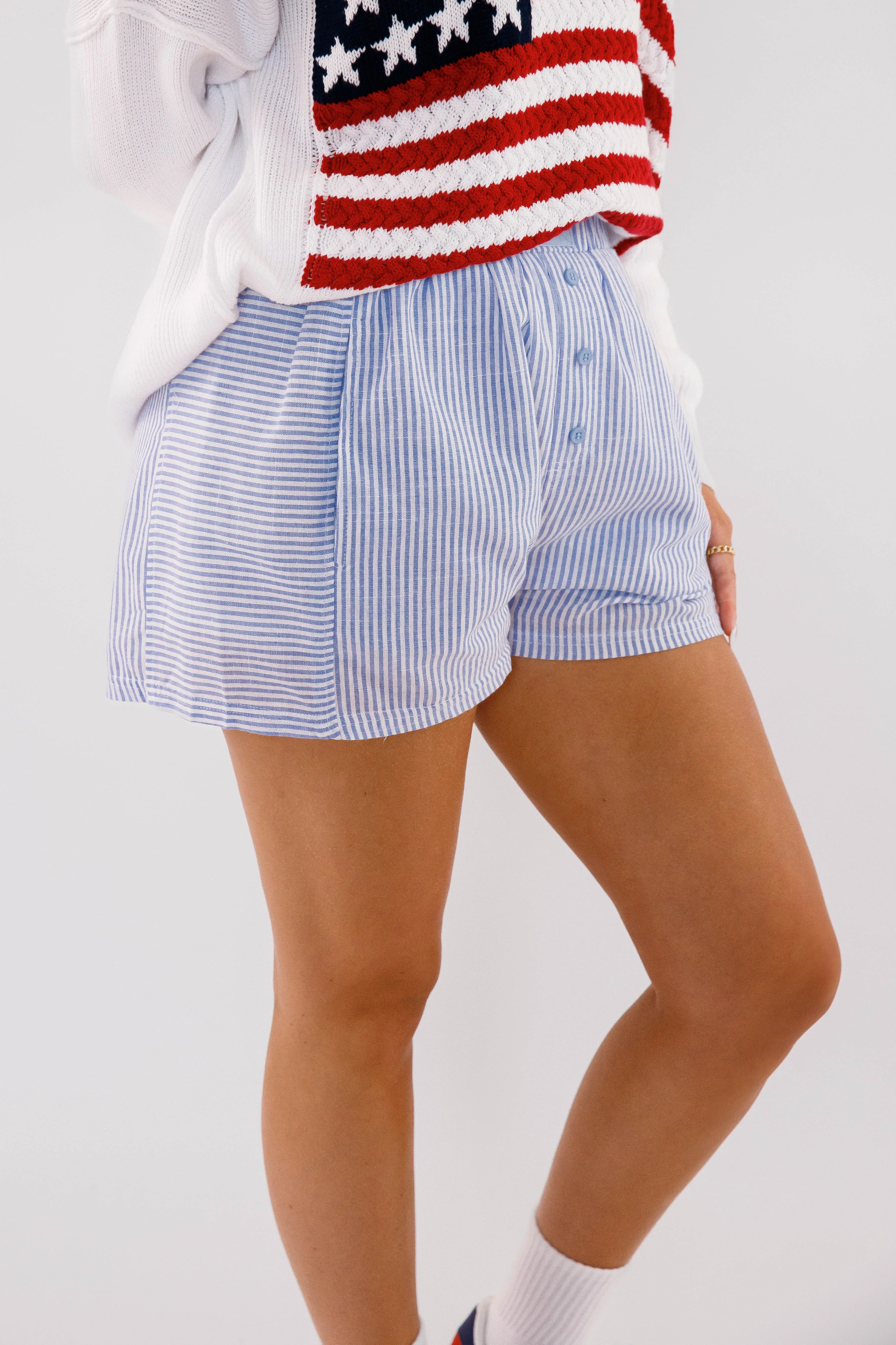 Essential Waist Very Fitting Shorts-Blue Stripe