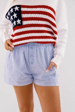 Very Fitting Shorts-Blue Stripe FlexibleKnees Airy Feel