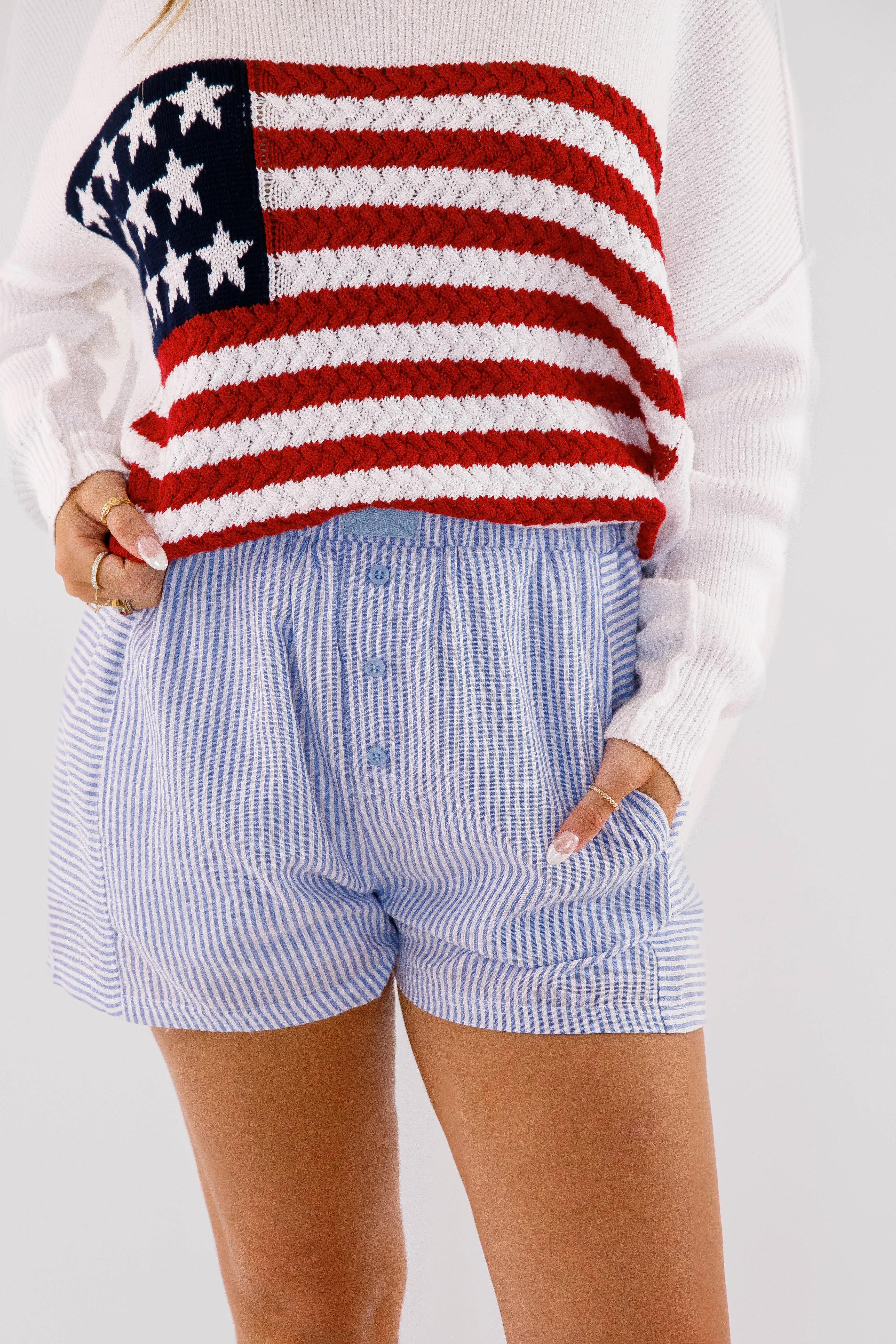 Very Fitting Shorts-Blue Stripe FlexibleKnees Airy Feel