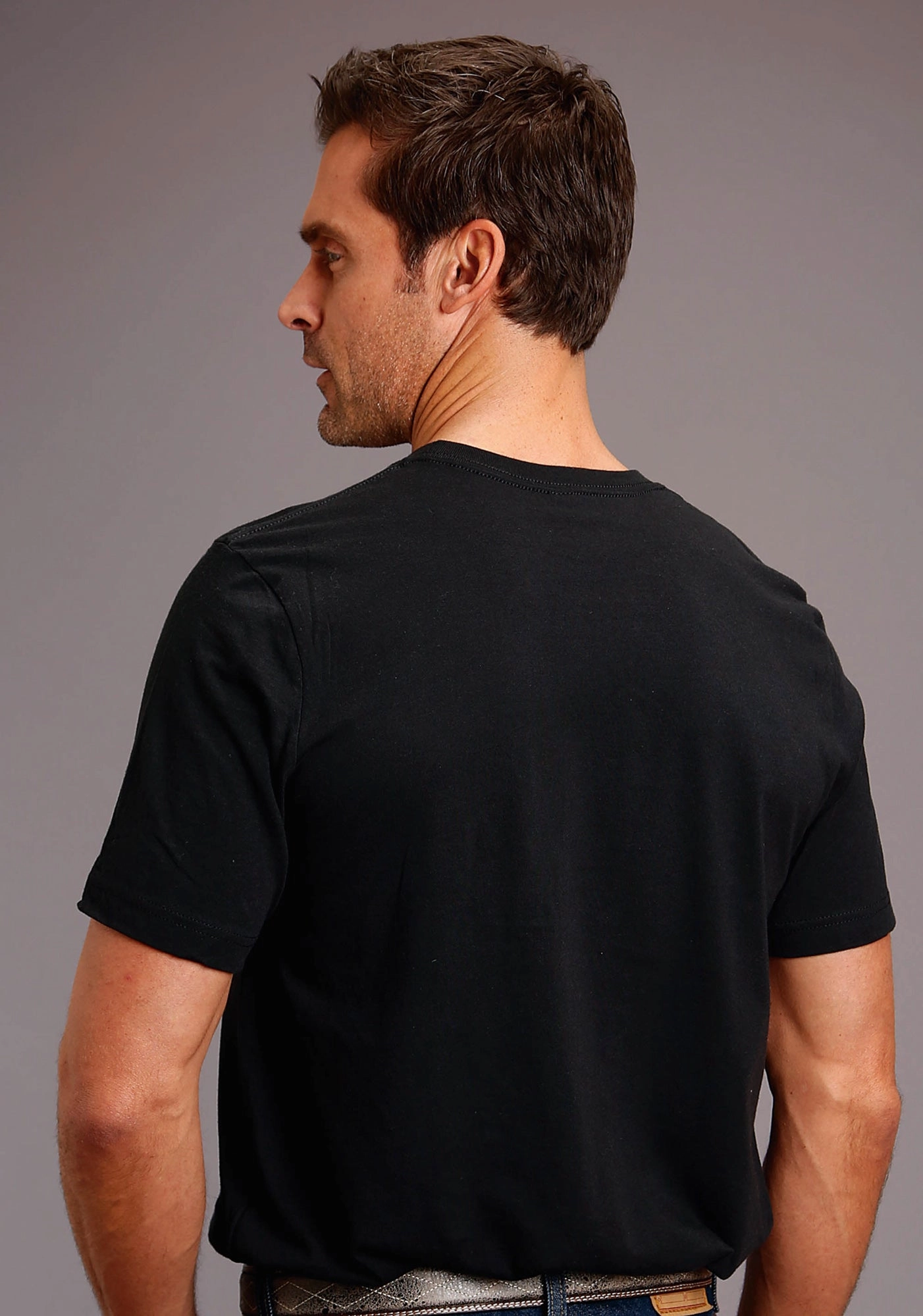 Stetson Mens Black 100% Cotton Man On Horse S/S T-Shirt Classic Appeal