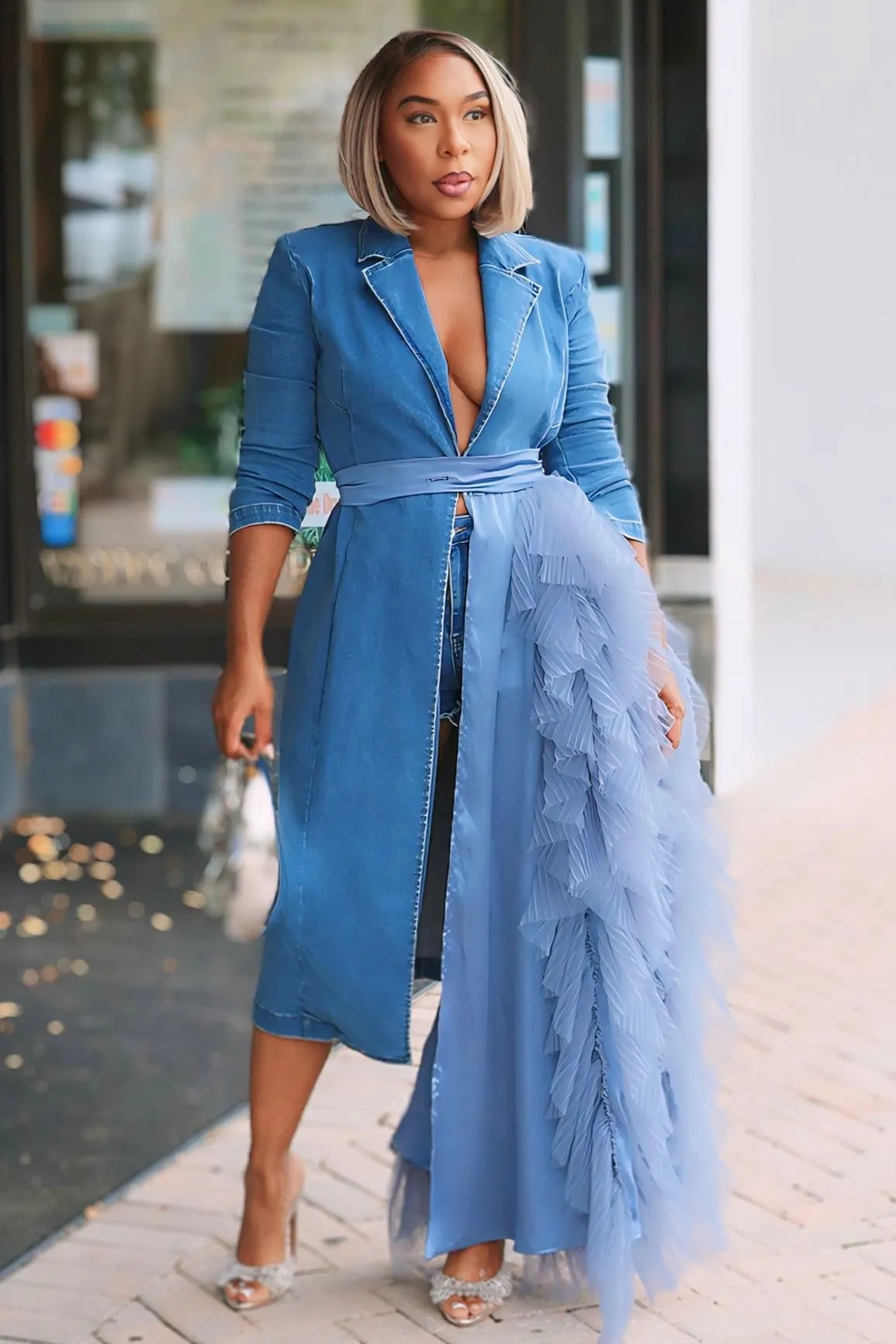 Viola Lux Waterfall Blazer Dress -Denim Outdoor Enthusiast Premium Home Comfort Style Match