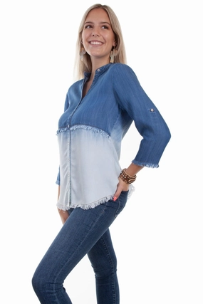 Youthful Vibe High-End Look Scully Womens Denim Tencel Dip Dye S/S Blouse