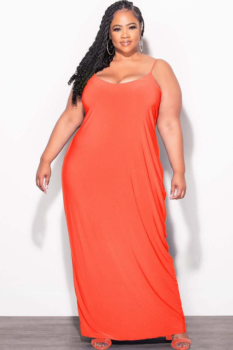 Sporty Fit Design Final Sale Plus Size Tank Spaghetti Strap Maxi Dress in Orange