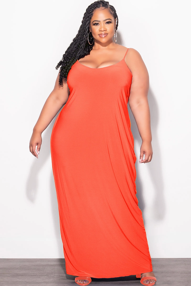 Final Sale Plus Size Tank Spaghetti Strap Maxi Dress in Orange Light Coverage Comfy Style