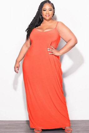 Timeless Style Final Sale Plus Size Tank Spaghetti Strap Maxi Dress in Orange