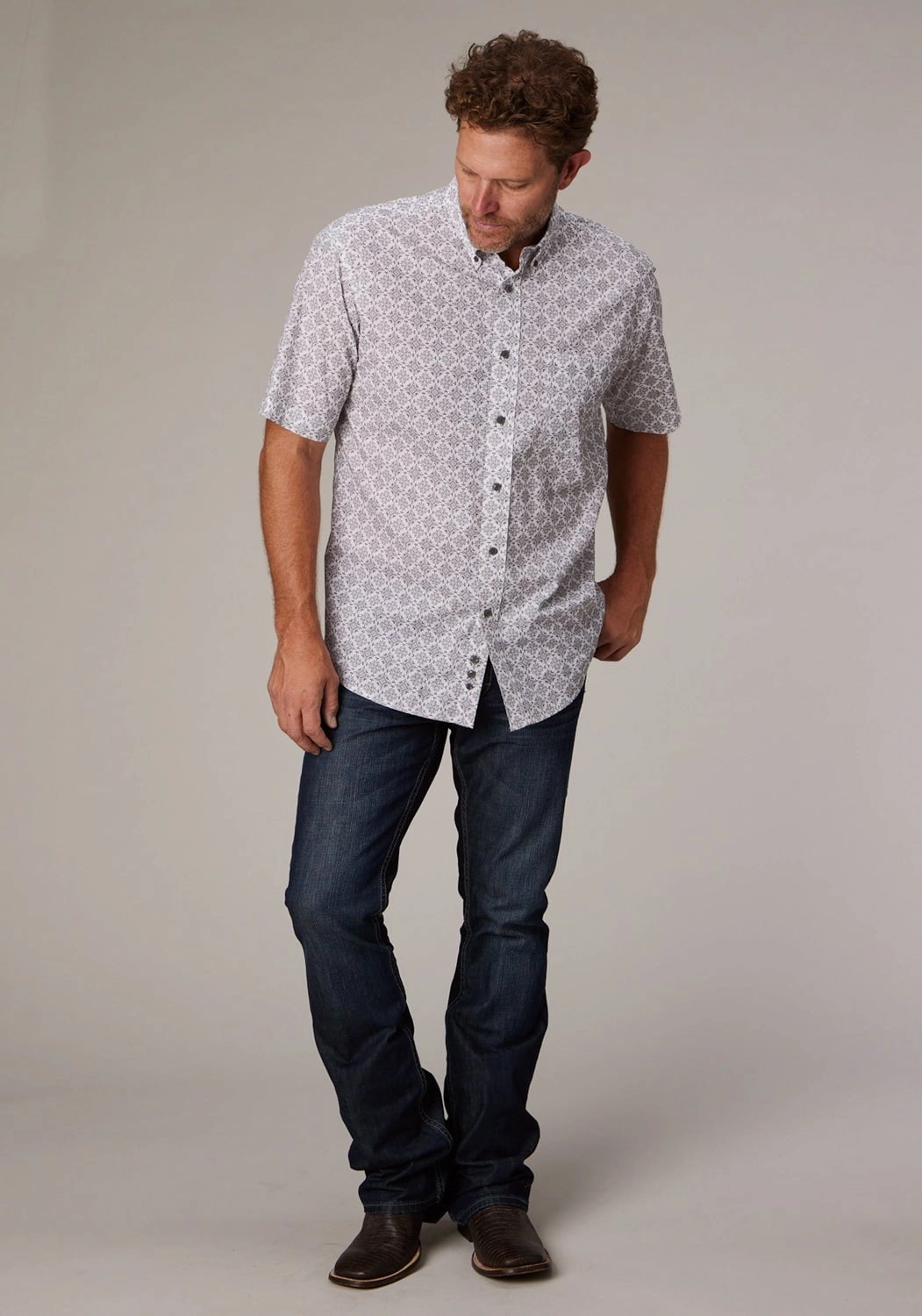 Roper Mens 2017 Silver Medallion Grey 100% Cotton 1 Pkt S/S Shirt Anti Pill Treatment