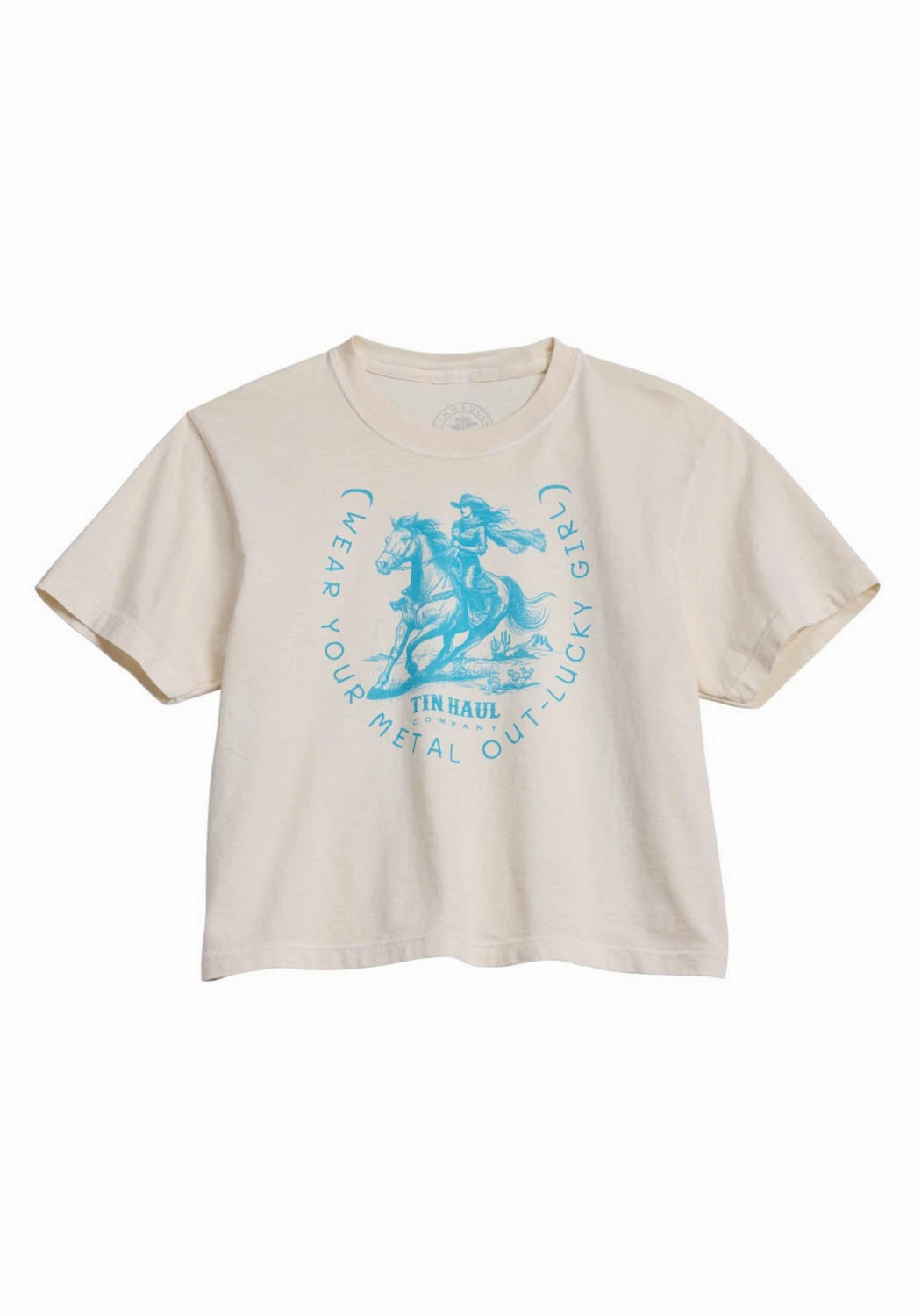 Tin Haul Womens Wear Your Metal Out Horseshoe Ivory 100% Cotton S/S T-Shirt Chic Ensemble