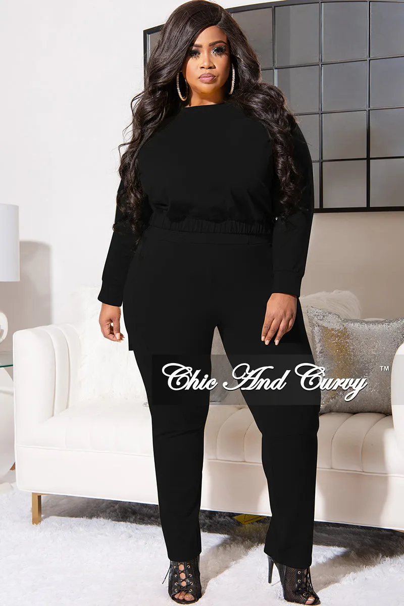 Final Sale Plus Size 2pc Lounge Set in Black Utility Ready Sporty Appeal