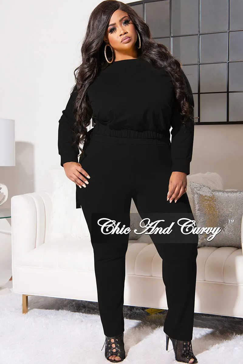 Sleek Look Corduroy texture Final Sale Plus Size 2pc Lounge Set in Black