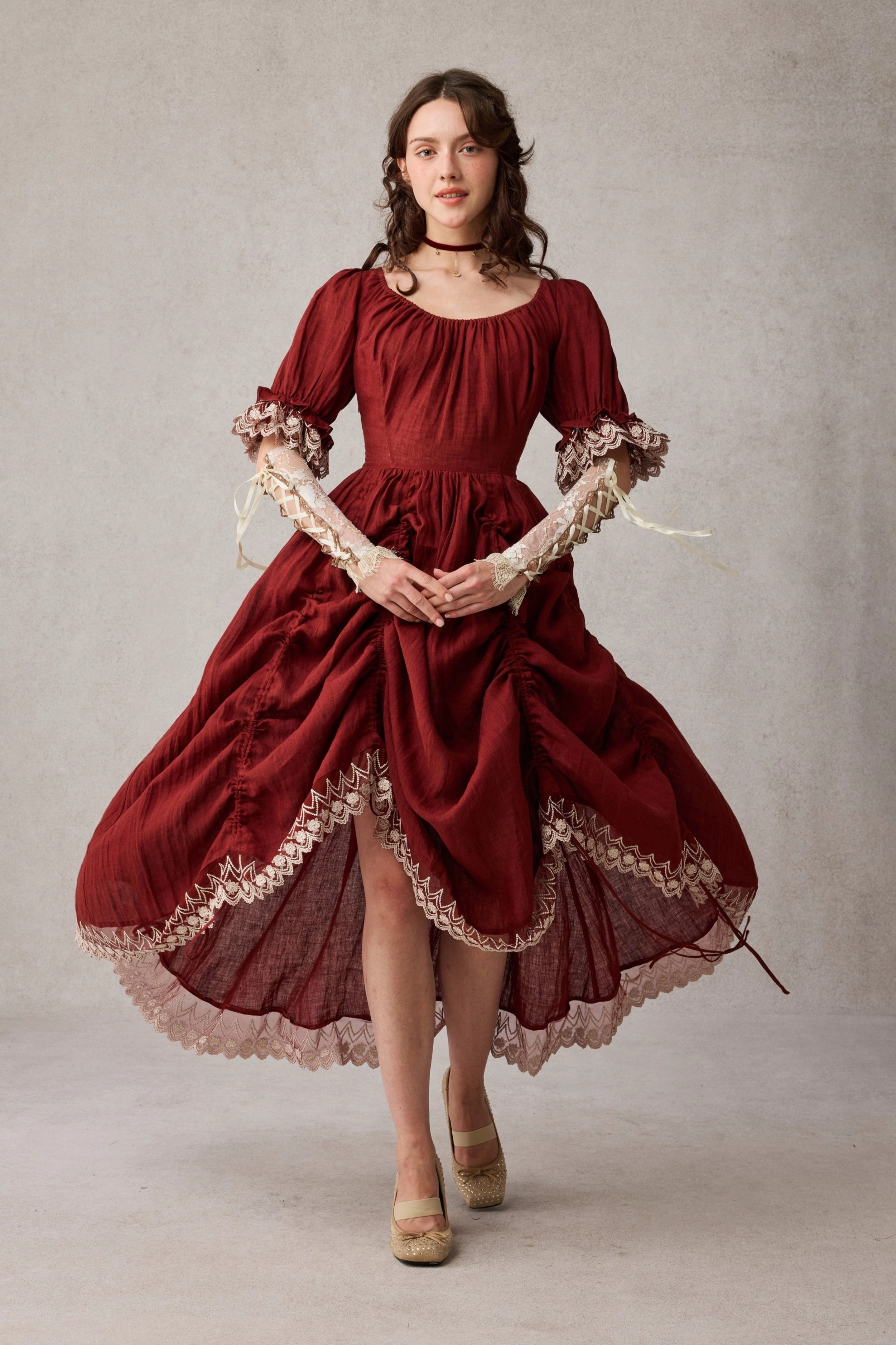 FlexibleMobility AntiPilling Elowen 27 | Lace Linen dress gown ( 2 way to wear )