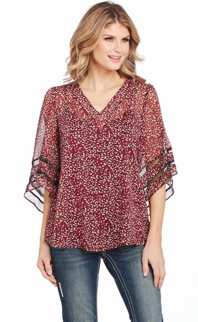 Cowgirl Up Womens Red Polyester Arrow Bell Sleeves Blouse S/S Brushed Inner Lining