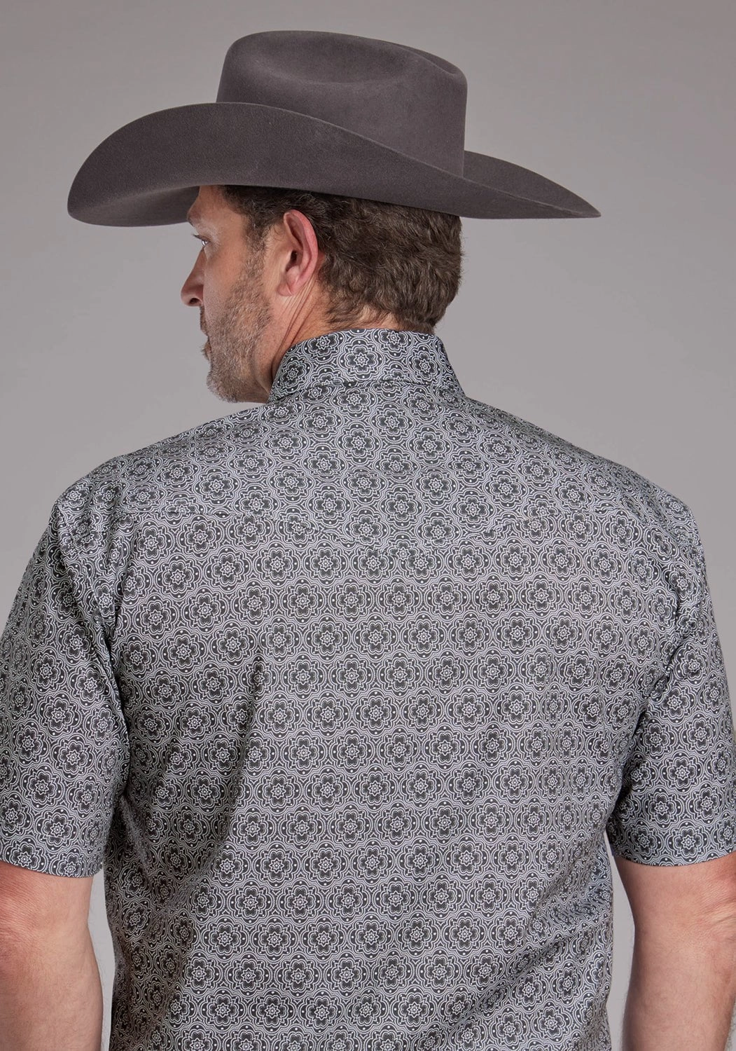 Fashionable Pick Roper Mens 2383 Medallion Paisley Grey Cotton Blend S/S Shirt