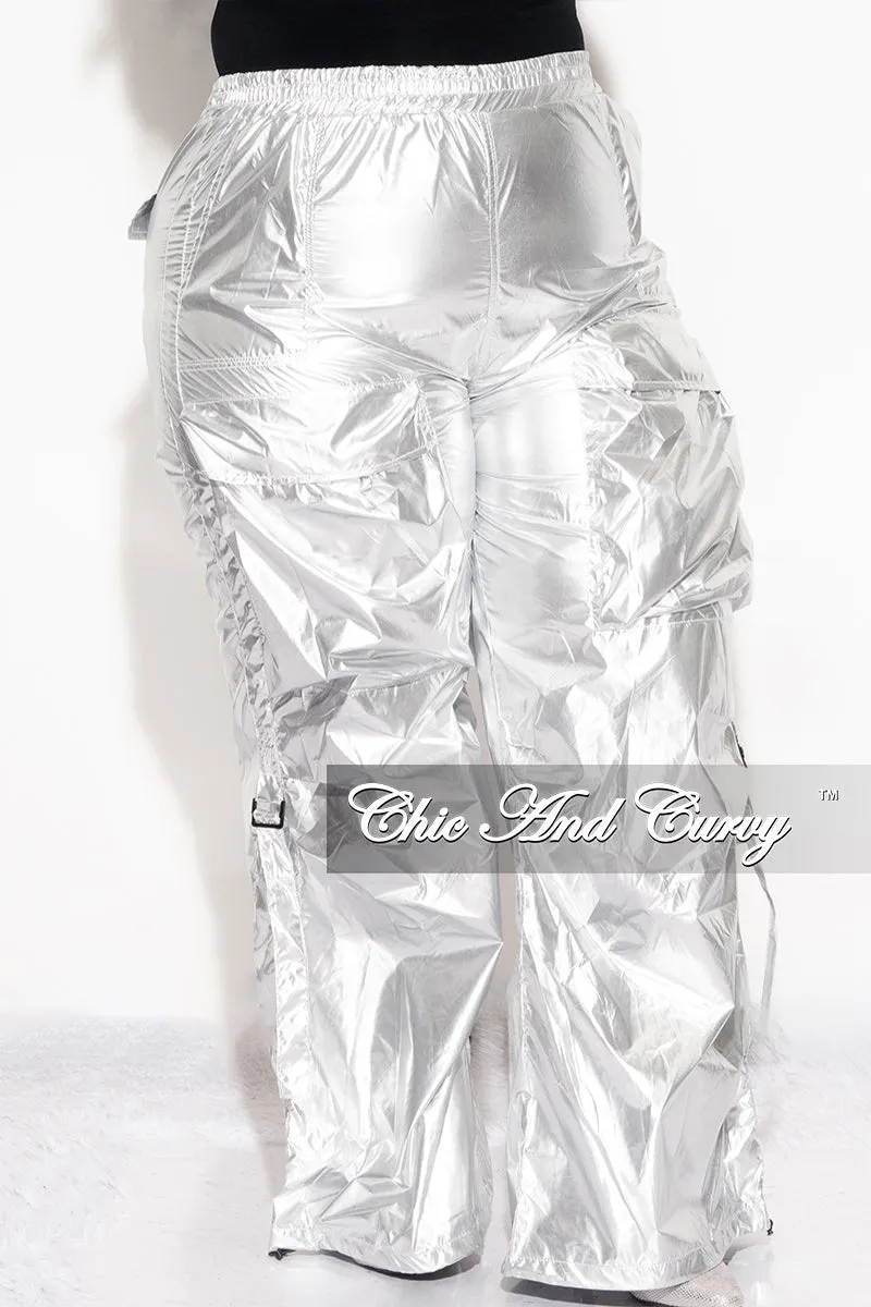 Light Fit Comfort Layer Wear Final Sale Plus Size Metallic Cargo Pants In Silver