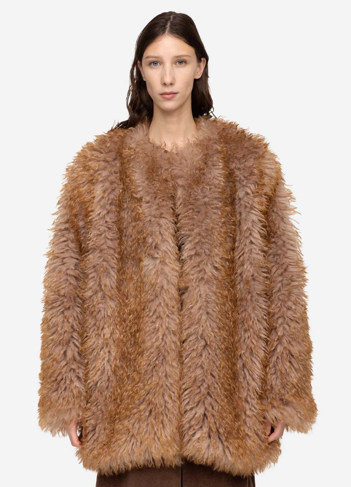 Sea NY Fifi Faux Fur Jacket Hidden Ventilation Zones Quick Release Buckle