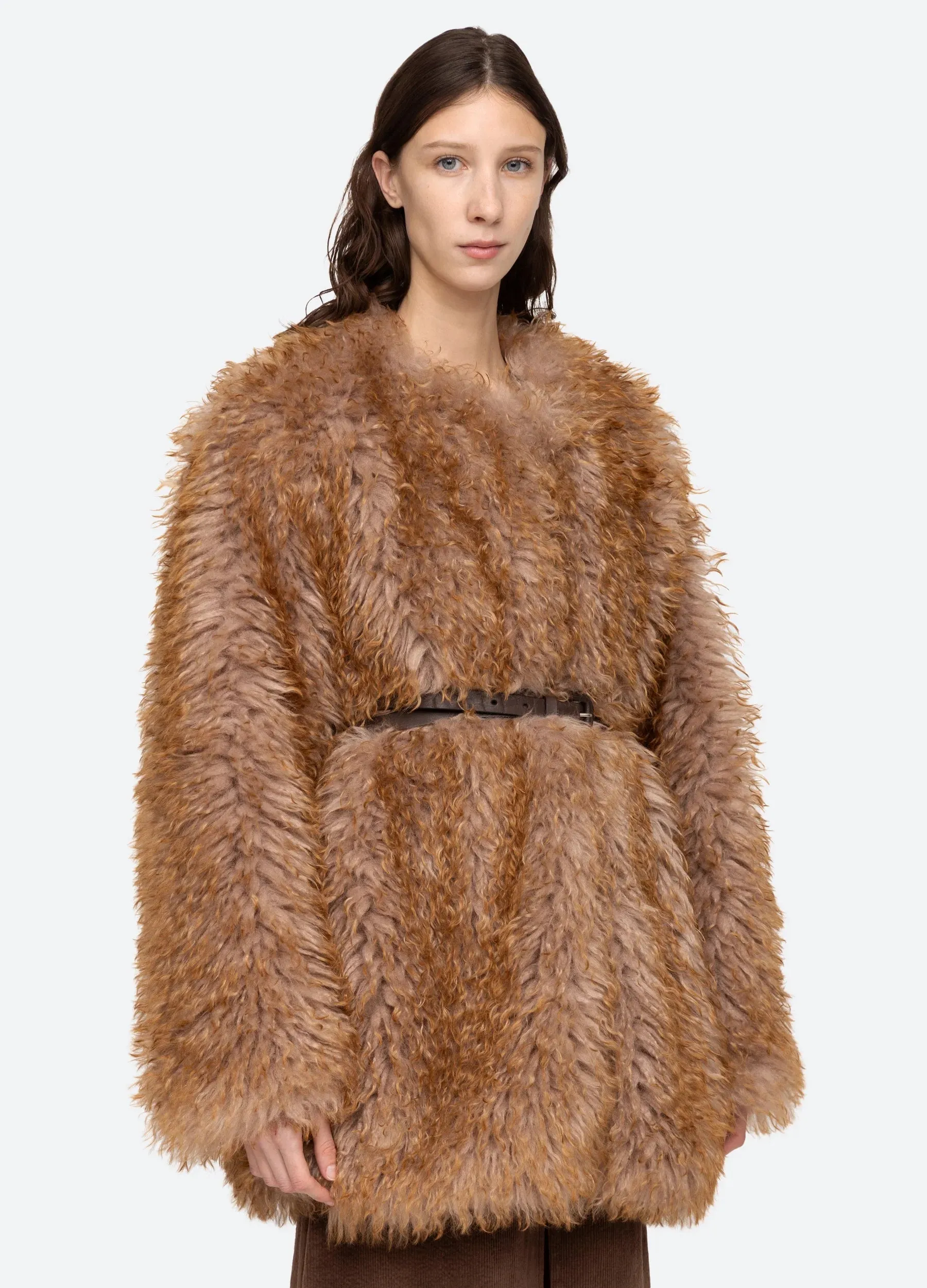 Wrinkle Free Material Tailored Cut Style Sea NY Fifi Faux Fur Jacket