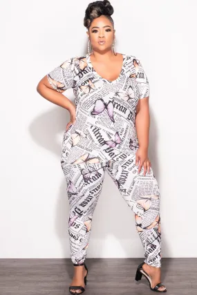 Quick Access Pockets Final Sale Plus Size 2pc (Top & Pants) Set in Butterfly News Print