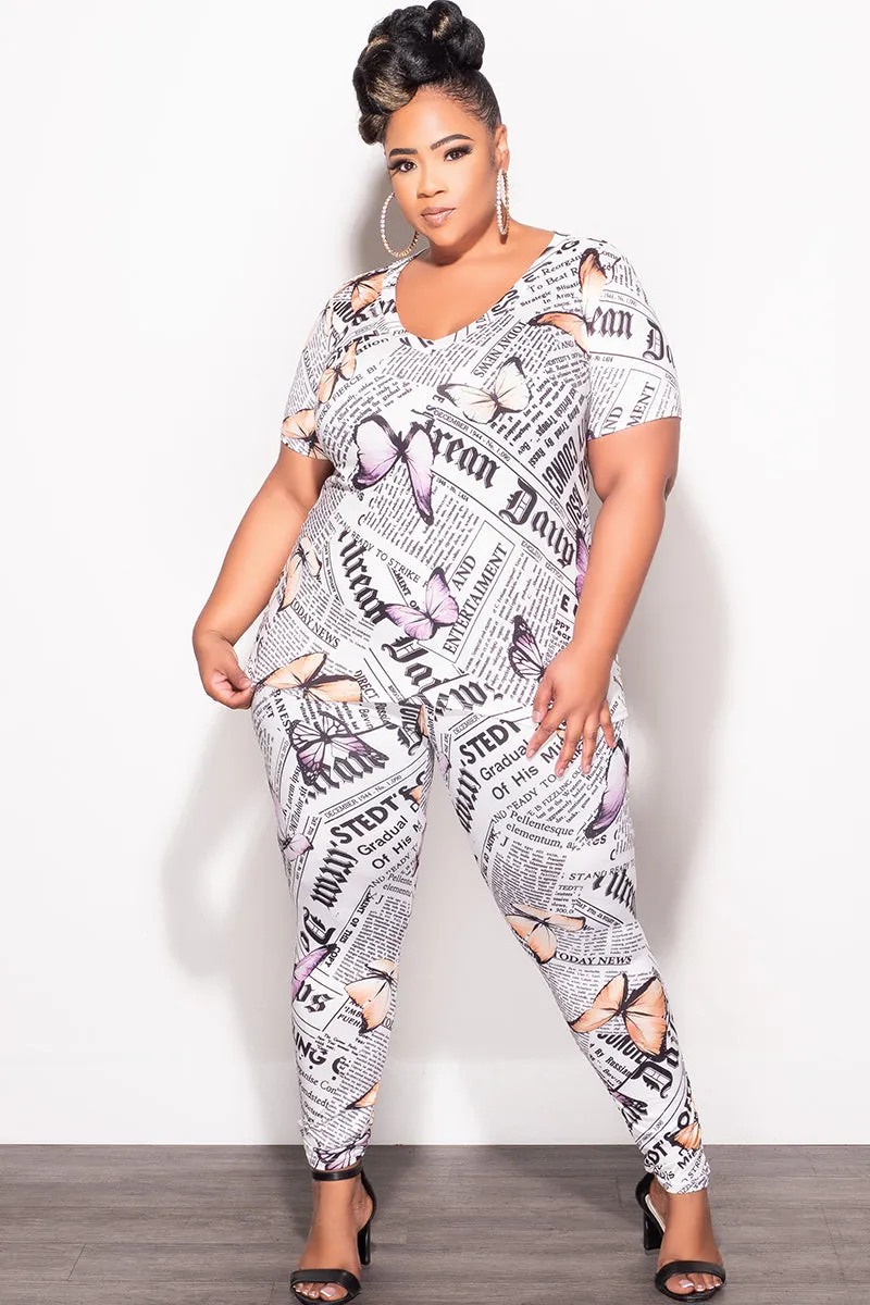 WrinkleFreeFinish Final Sale Plus Size 2pc (Top & Pants) Set in Butterfly News Print