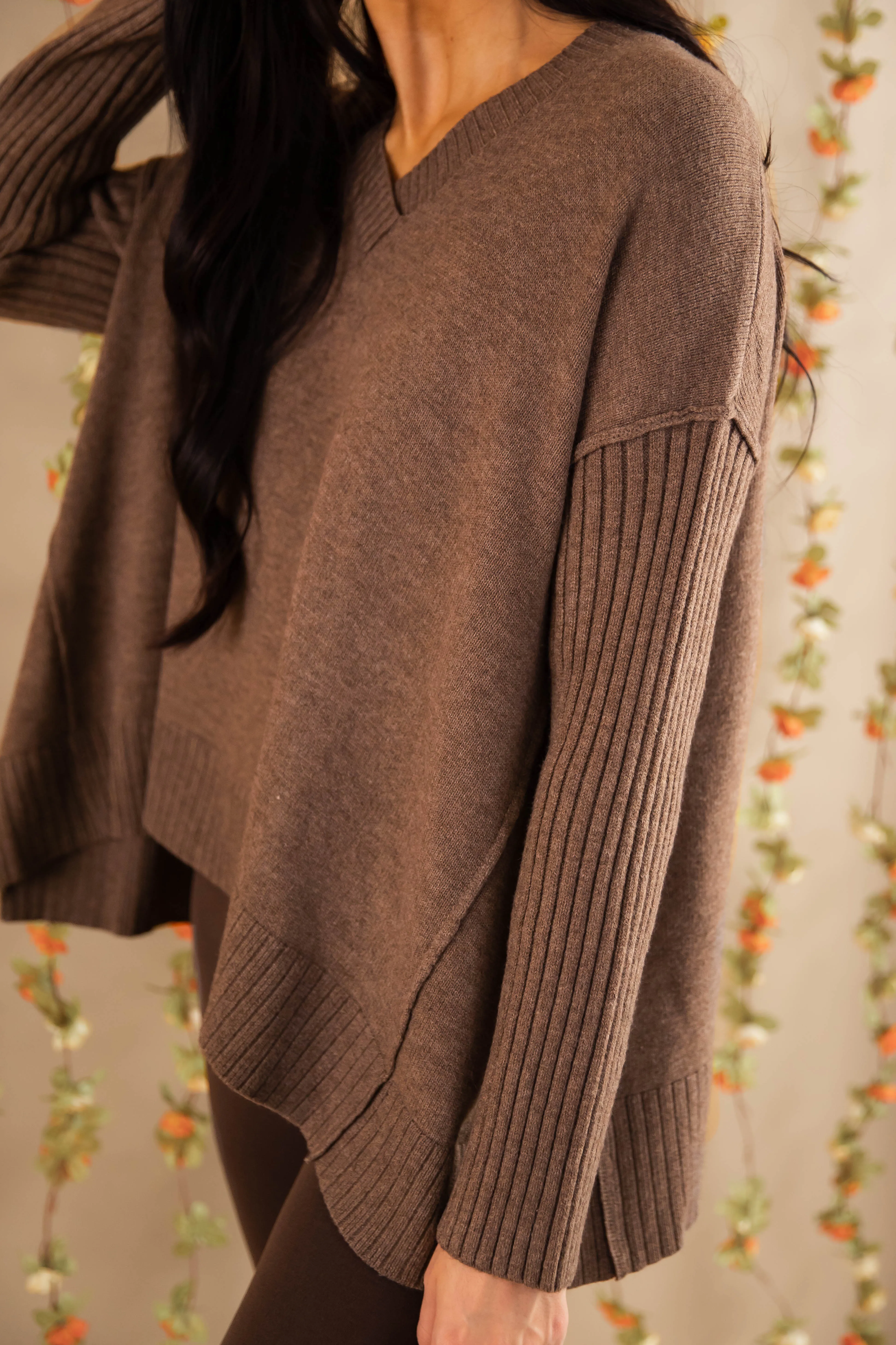 Self Fabric Tie Closure Be There For You Sweater-Mocha