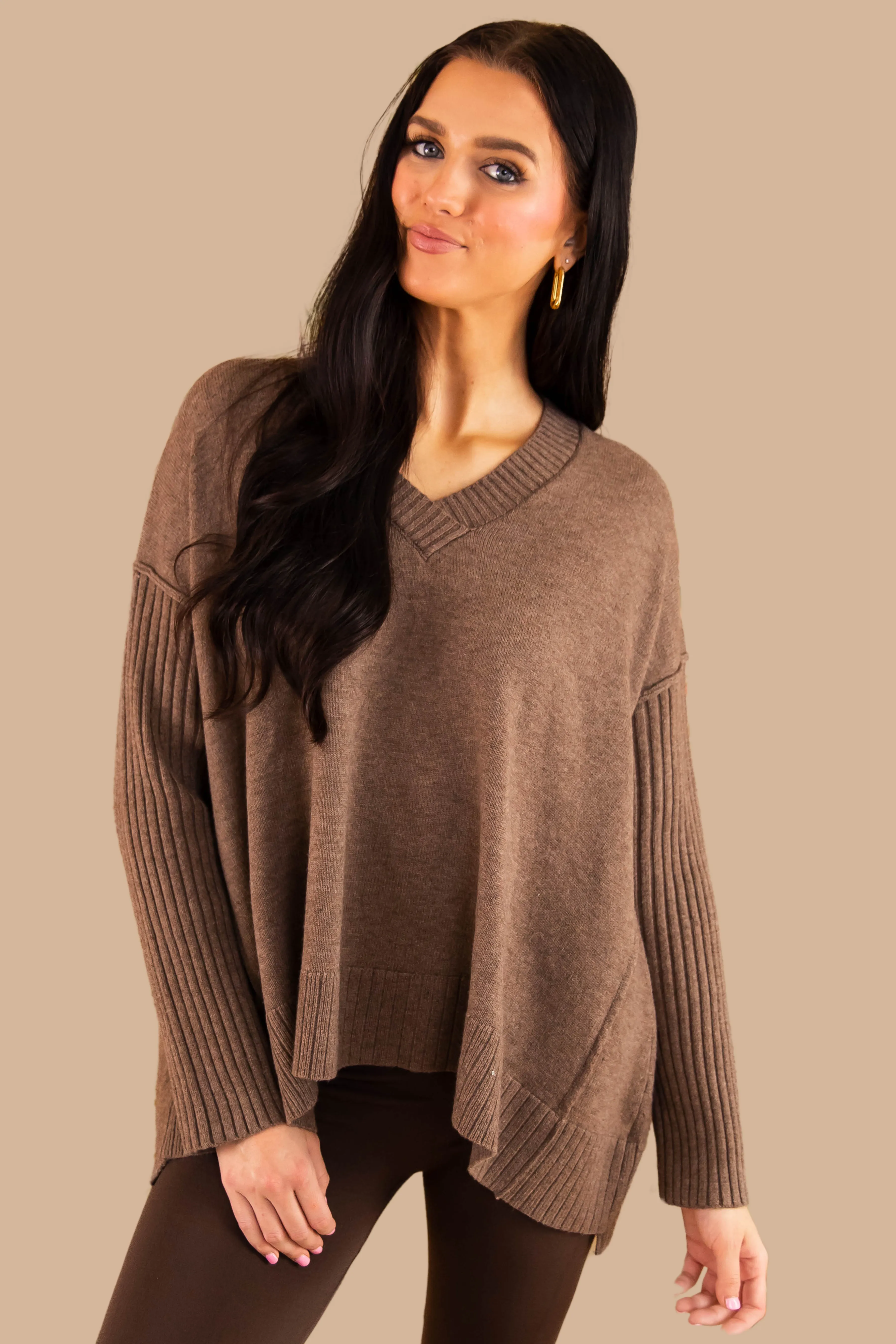 Be There For You Sweater-Mocha NaturalFiberBlend Easy Fit