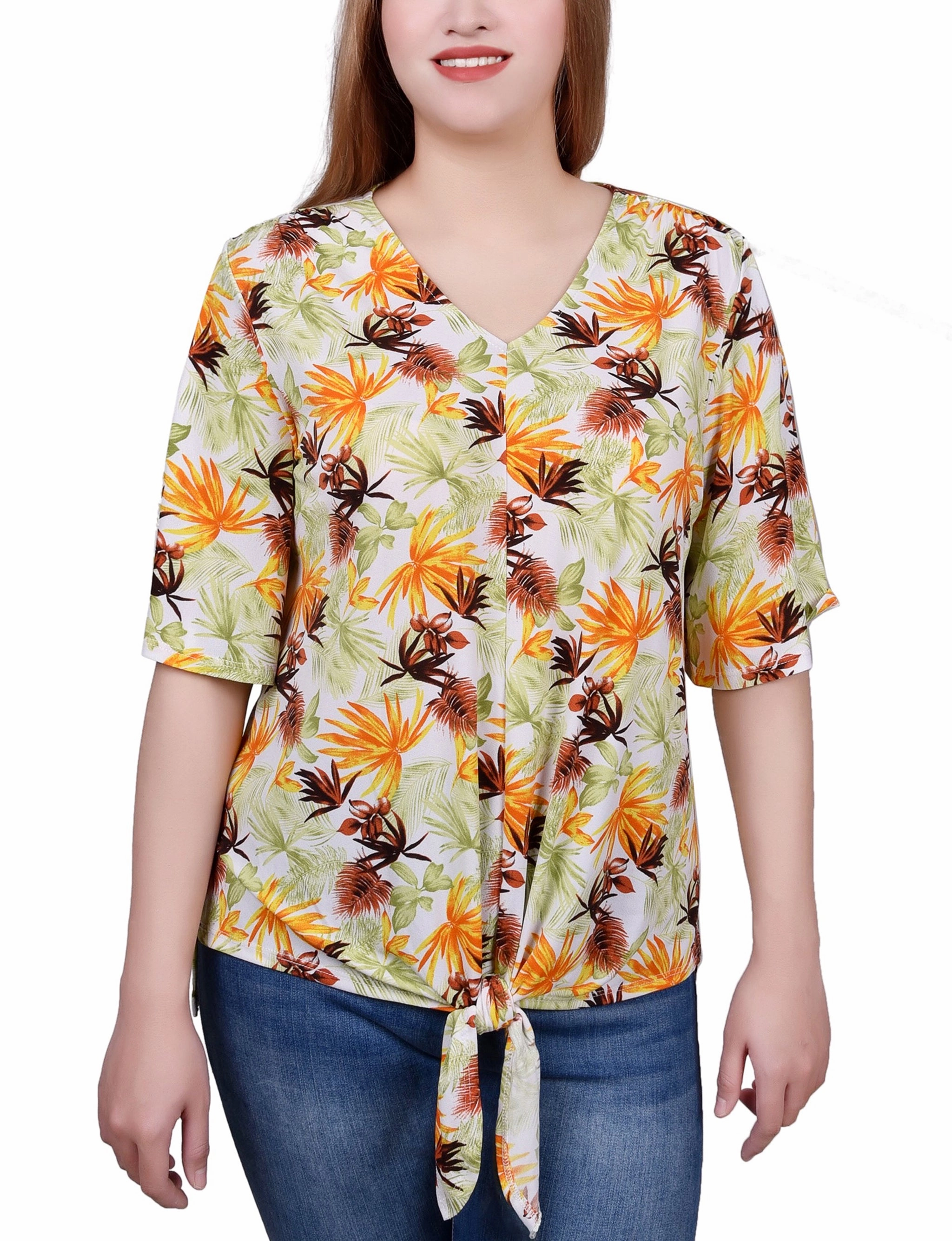 Biodegradable Fiber Blend SweatGuard Lining Elbow Sleeve Tie-Front Top