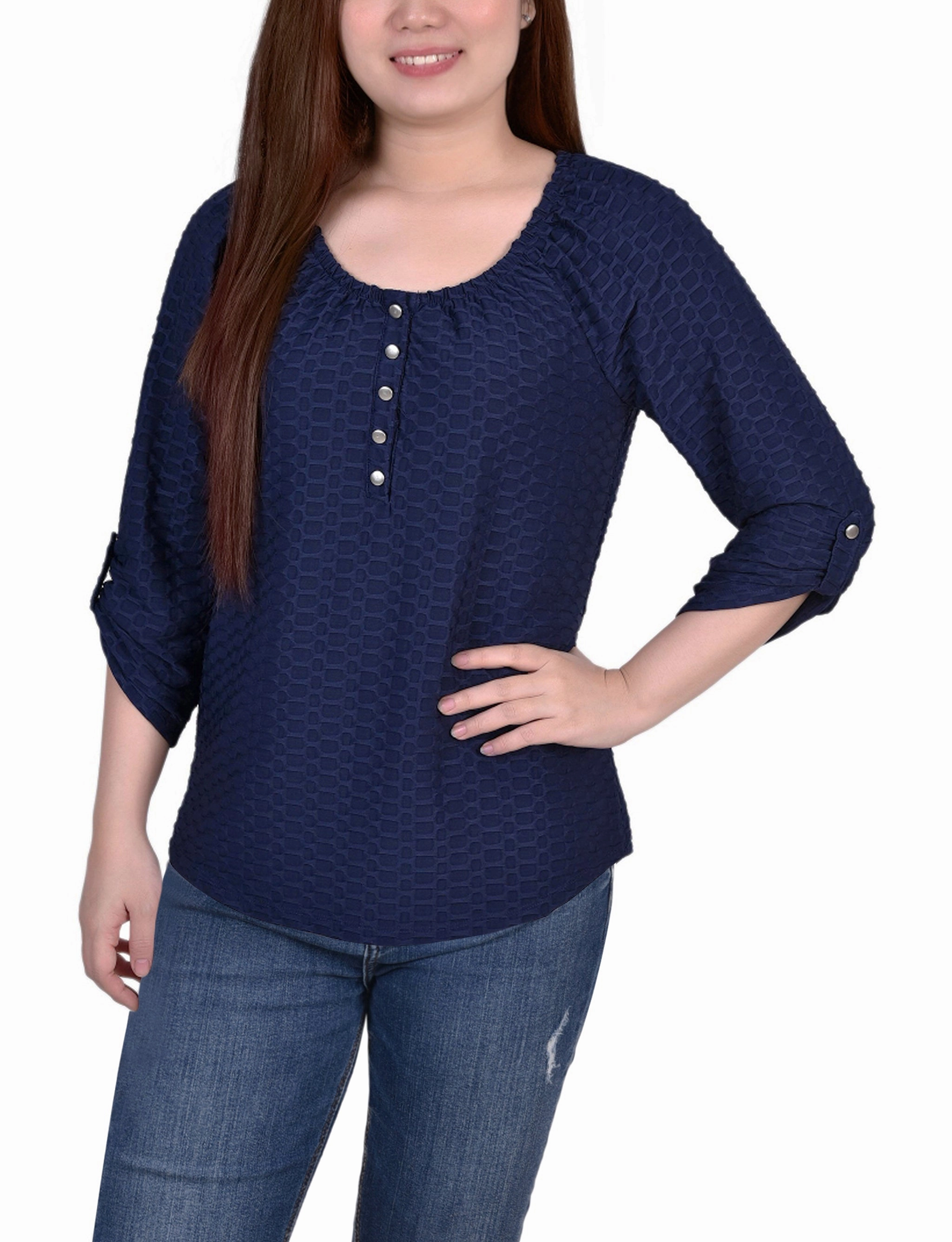 3/4 Sleeve Honeycomb Henley Top AntiPillingTechnology AntiPillingSurface
