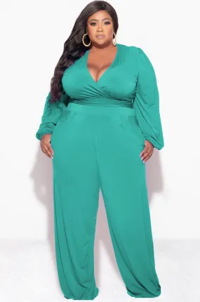 Gripper Waistband Classy Fit Final Sale Plus Size 2pc Tie Top & Pants in Green